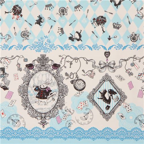 blue diamond pattern Alice in Wonderland fairy tale oxford fabric by Kokka 2