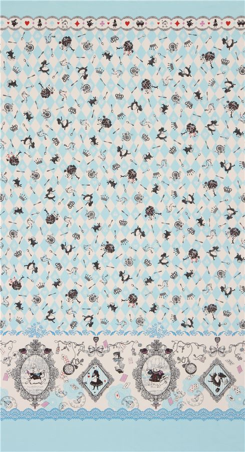 blue diamond pattern Alice in Wonderland fairy tale oxford fabric by Kokka 3