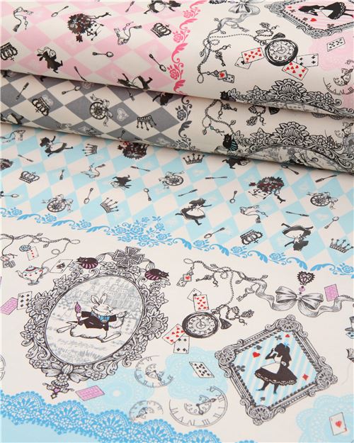 blue diamond pattern Alice in Wonderland fairy tale oxford fabric by Kokka 5