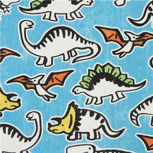 Remnant (34 x 110 cm) - blue dinosaur fabric by Kokka from Japan