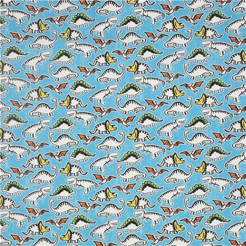 Remnant (34 x 110 cm) - blue dinosaur fabric by Kokka from Japan 2