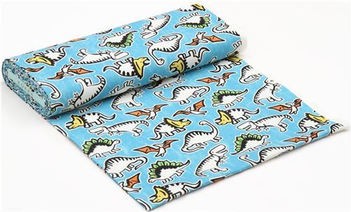 Remnant (34 x 110 cm) - blue dinosaur fabric by Kokka from Japan 3