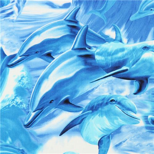 blauer Delfin Tier Stoff von Timeless Treasures USA 1