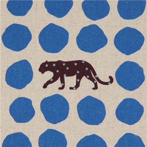 blue dot canvas fabric with leopards by echino Fabric