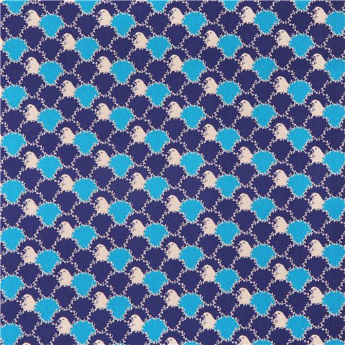 blue echino arc canvas laminate fabric bird wave fish scale 2