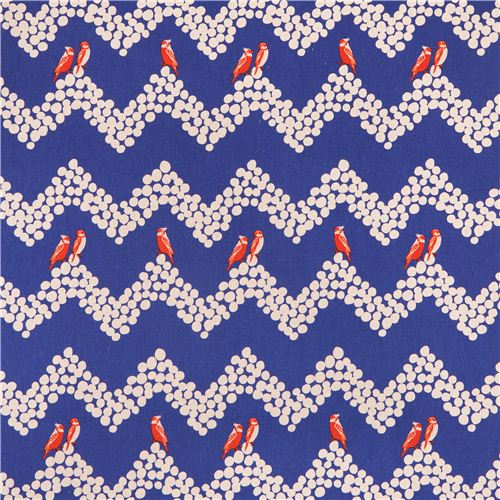 blauer echino parakeet Canvas Laminat Stoff Vogel Sittich Chevron Muster 3