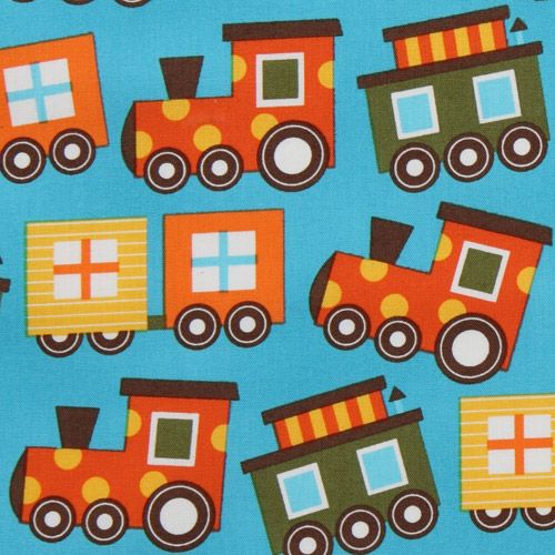 blue organic fabric colourful train by Robert Kaufman Fabric by Robert ...