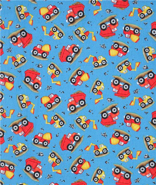 blue fabric construction vehicle tiny dark blue dot Quilting Treasures