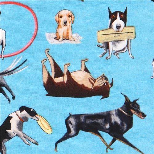 blue fabric funny dog playing by Elizabeth's Studio Dogs Rule Fabric by