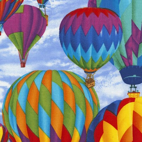 blue fabric with colorful hot air balloon by Timeless Treasures modeS4u