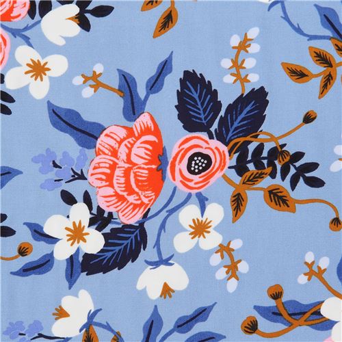 blue fabric with flower leaf Cotton Lawn fabric by Cotton and Steel
