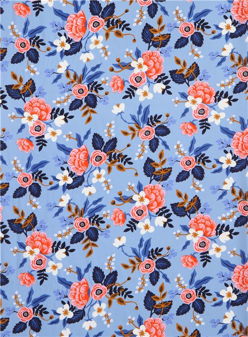 blue fabric with flower leaf Cotton Lawn fabric by Cotton and Steel