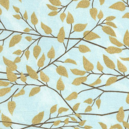 blue fabric with leaf gold metallic by Timeless Treasures Fabric