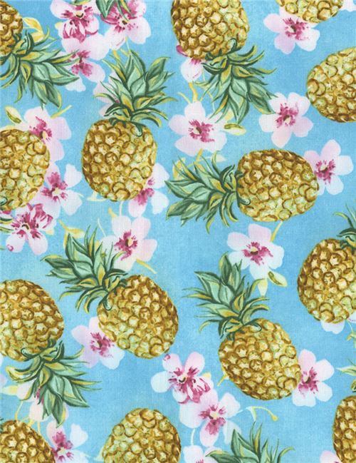 blue fabric with pineapple fruit flower by Timeless Treasures modeS4u