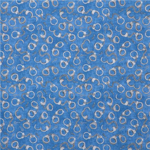 blue fabric with police handcuff Quilting Treasures  2
