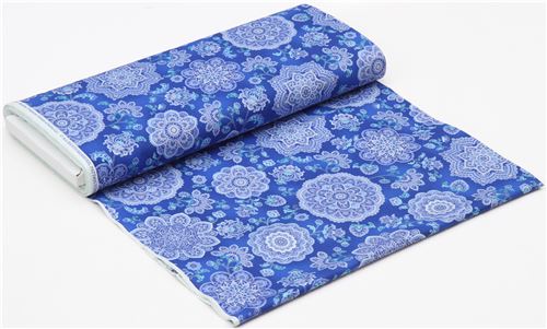 blue fabric with silver metallic big flower by Timeless Treasures - modeS4u