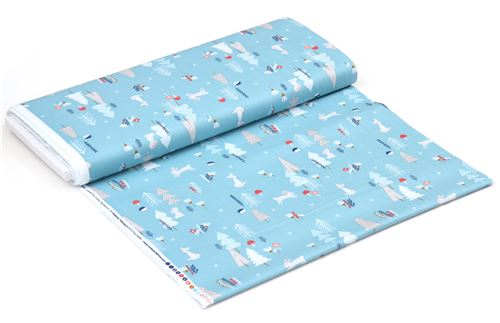 blue fabric with tree animal rabbit fox Andover USA Forest Talk ...