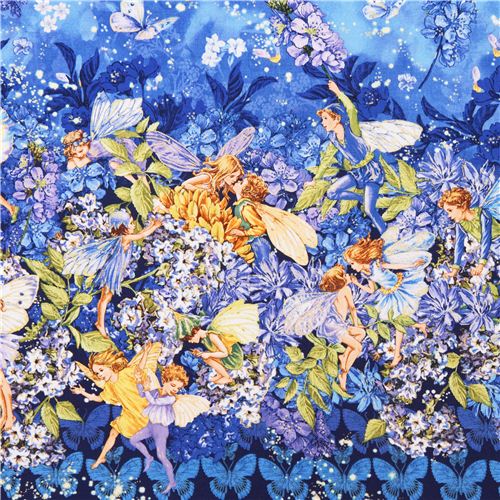 blue fairy tale fabric Michael Miller Dusk fairies border 2