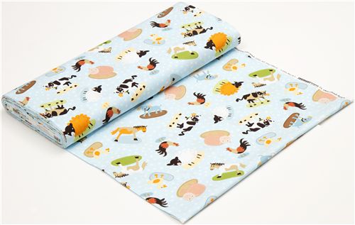 blue farm animal fabric with dots by Robert Kaufman 3