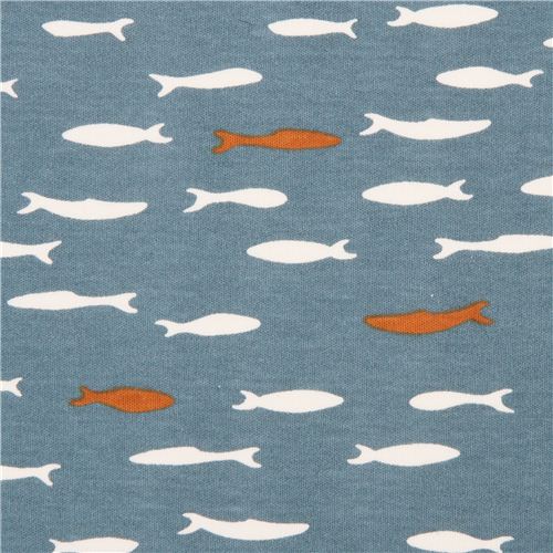 blue fish Blue School birch knit organic fabric from the USA Fabric by