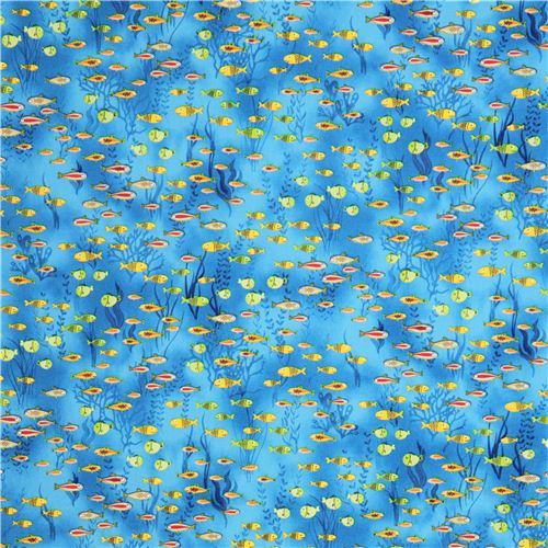 blue fish sea animal fabric by Robert Kaufman USA 4