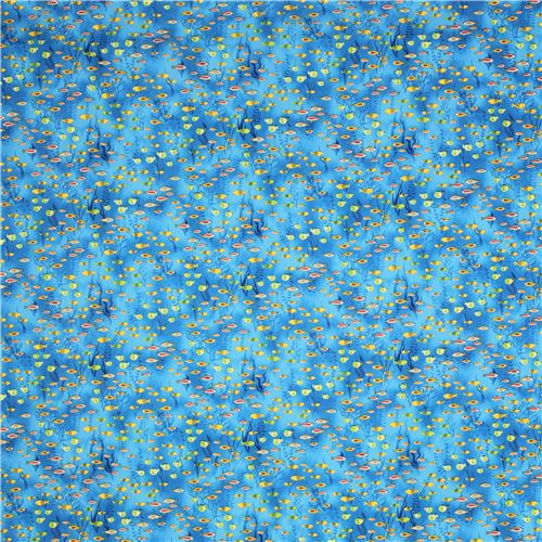 blue fish sea animal fabric by Robert Kaufman USA 5