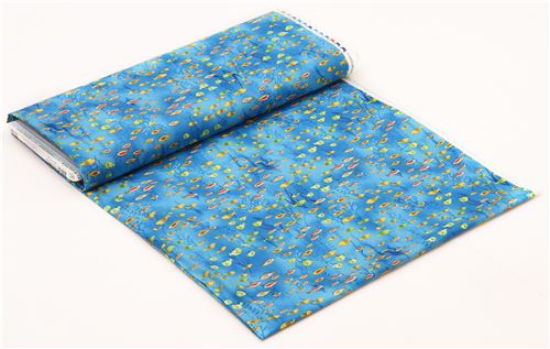 blue fish sea animal fabric by Robert Kaufman USA 6