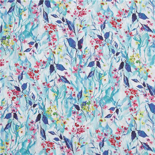 blue floral watercolor painting by Robert Kaufman cotton lawn fabric