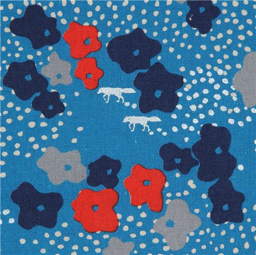 blue flower and dot canvas fabric by echino Fabric