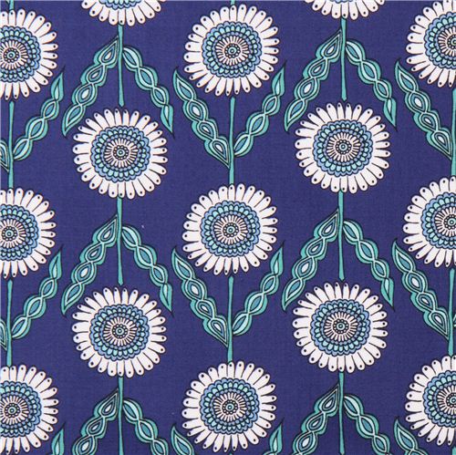 blauer Blumen Girlande Stoff  'Jules And Indigo' Adventure Robert Kaufman USA 2