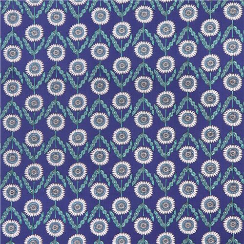 blauer Blumen Girlande Stoff  'Jules And Indigo' Adventure Robert Kaufman USA 3