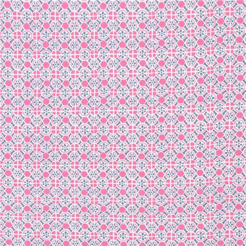 blue flower pink ornament pattern fabric Moda Fabrics - modeS4u