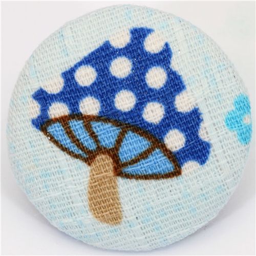 blue fly agaric button light blue Kokka fabric button 1