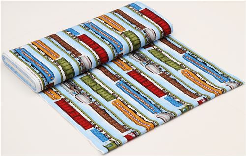 blue freight train in streipes fabric by Timeless Treasures 3