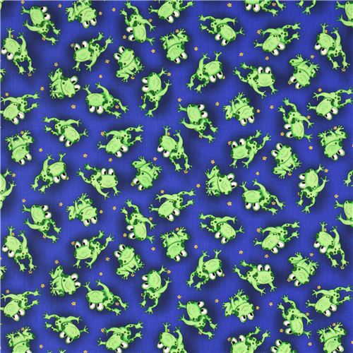 blue frog animal fabric Happy Frogs from the USA - Animal Fabric ...