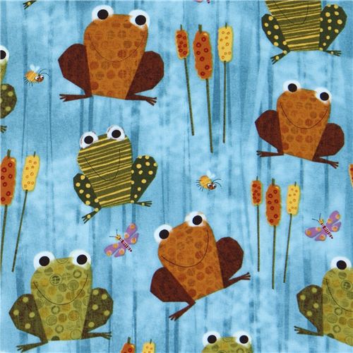 blue frog fabric butterfly Robert Kaufman 1