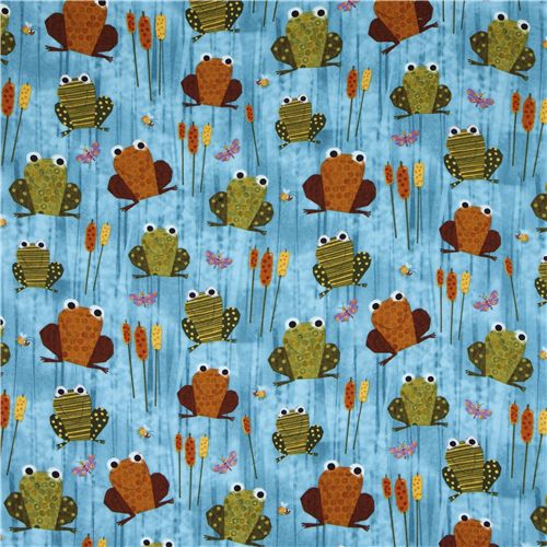 blue frog fabric butterfly Robert Kaufman 2