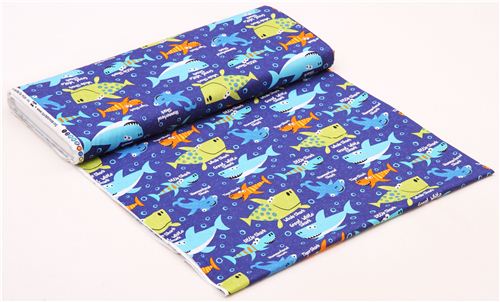 blue funny shark fabric Shark Attack Northcott Studio 3