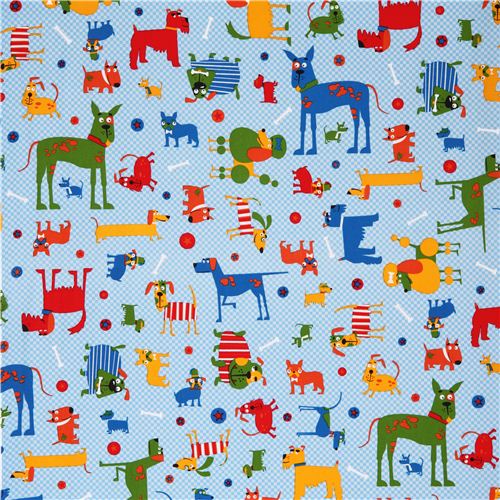 Blue Gingham Dog Fabric Robert Kaufman Whiskers & Tails Fabric By 