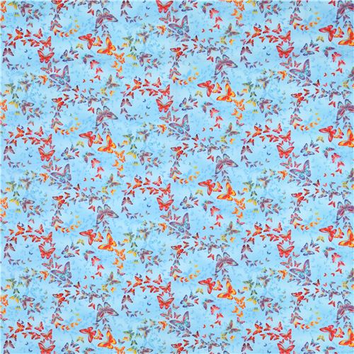 blue gold metallic colorful butterfly fabric by Timeless Treasures  2
