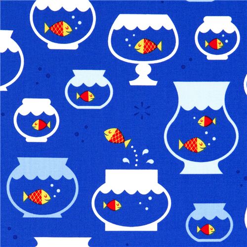 blue goldfish in fish bowl fabric by Robert Kaufman 1