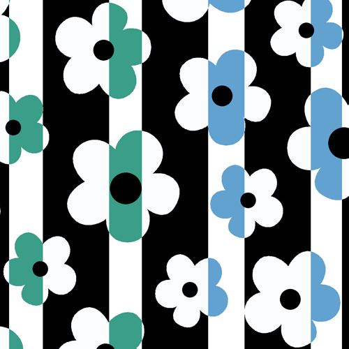 Blue Green Flower Black White Stripe Fabric By Henry Gl Blue Green Flower Black White Stripe Fabric By Henry Gl