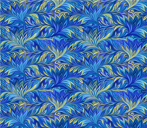 blue green yellow leaf overlap pattern fabric by Henry Glass 2