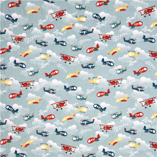 blue-grey airplane fabric Riley Blake Fly Aweigh Fabric by Riley Blake ...