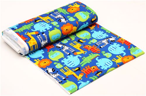 blue jungle animal flannel fabric Timeless Treasures lion - modeS4u