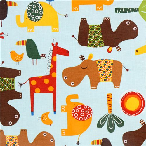 blue jungle laminate fabric Robert Kaufman Jungle Creatures modeS4u