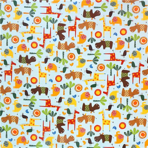 blue jungle laminate fabric Robert Kaufman Jungle Creatures - modeS4u