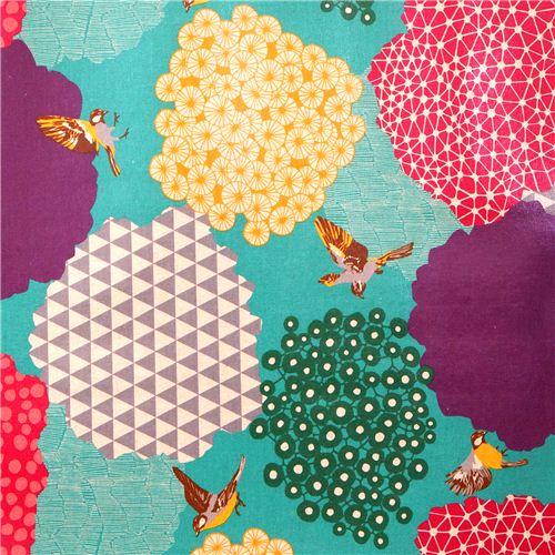 blue kalmia echino Canvas fabric bird bush 1