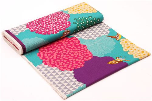 blue kalmia echino Canvas fabric bird bush 3