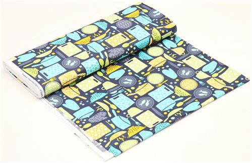 blue kitchen pans cutlery fabric by Timeless Treasures USA 3